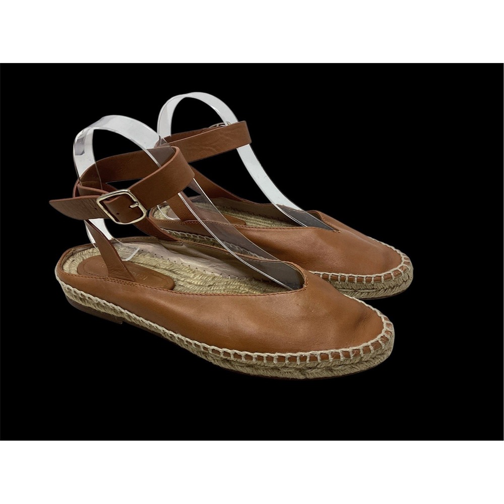 Stuart Weitzman Tan Leather Ankle Strap Mule Espadrille Flats Boho 7.5 *Read